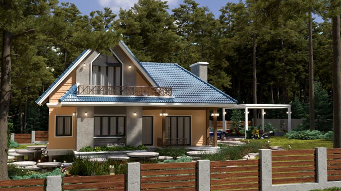 Mẫu nhà tiền chế cấp 4 sử dụng mái tôn màu xanh truyền thống