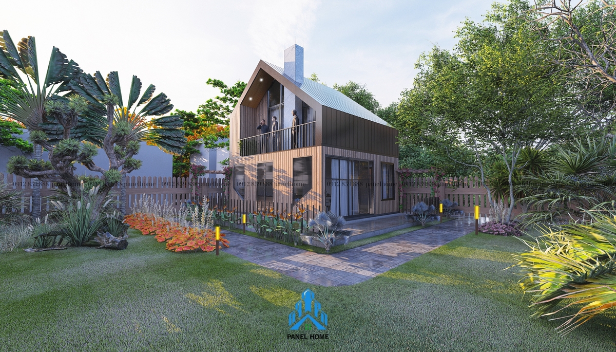 Thiết kế nhà cấp 4 tiền chế giả gỗ kết hợp ánh sáng tự nhiên